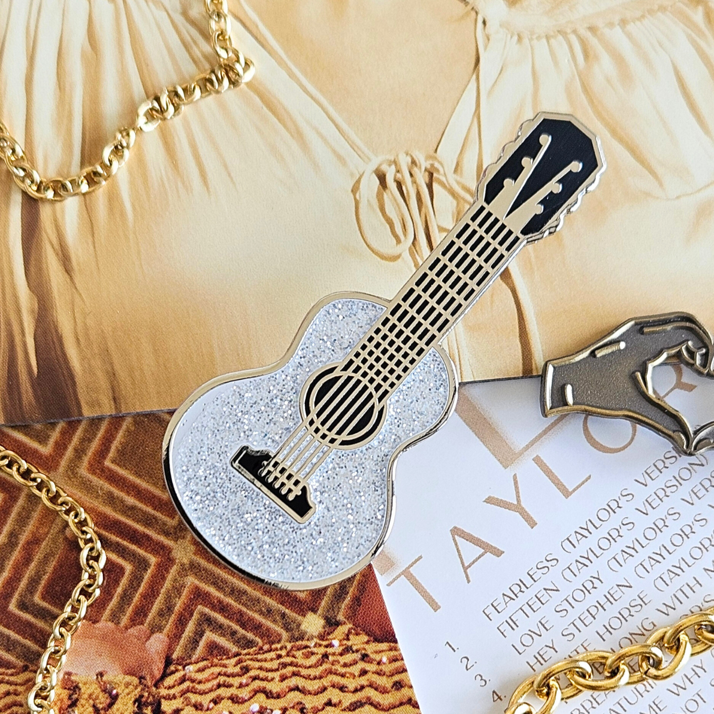 Fearless Glitter Guitar Enamel Pin