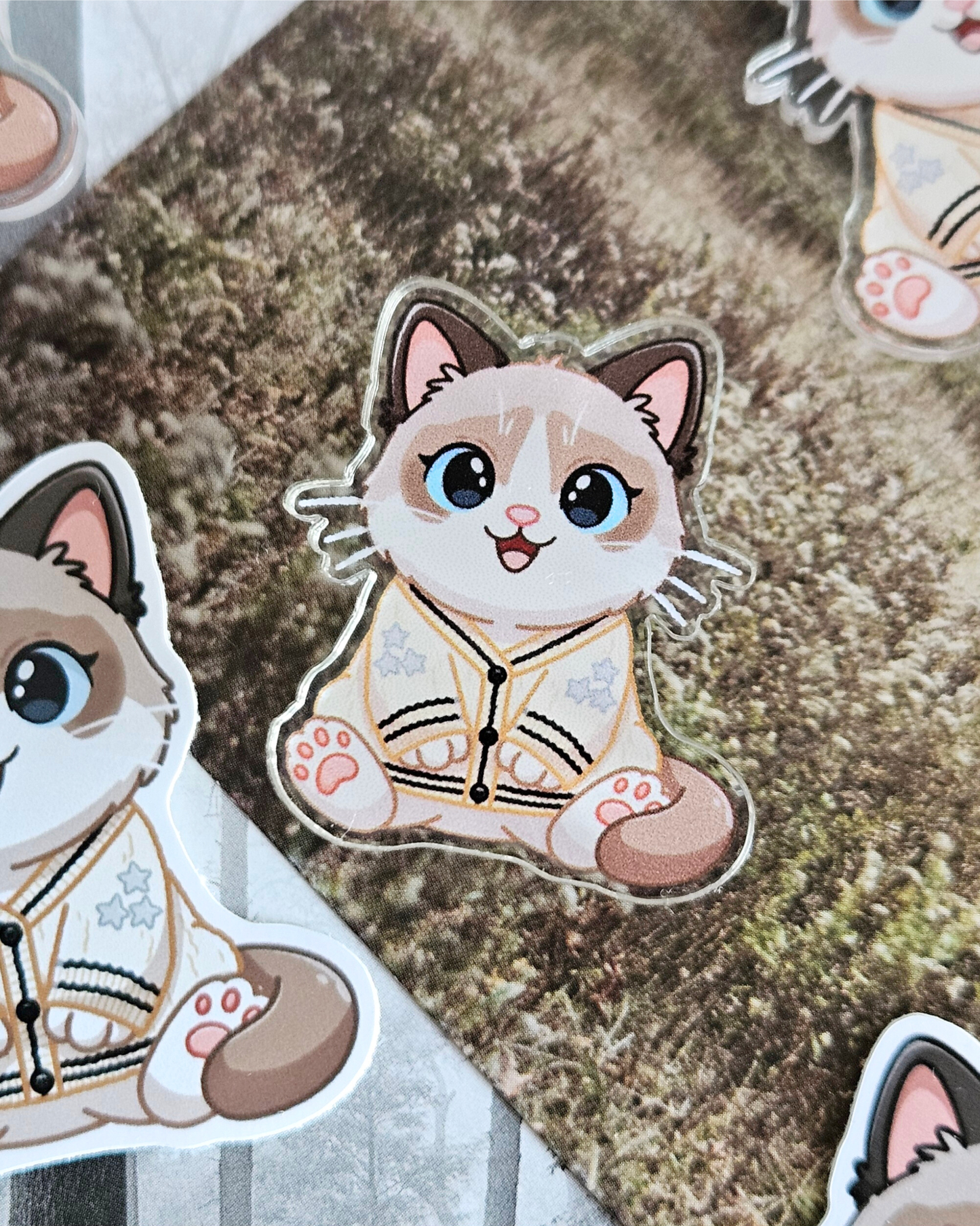 Benji Cat Cardigan Acrylic Pin/ Sticker