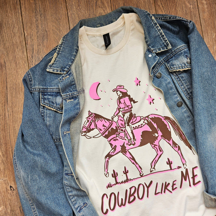 Cowboy Like Me Horse T-Shirt (Pink)
