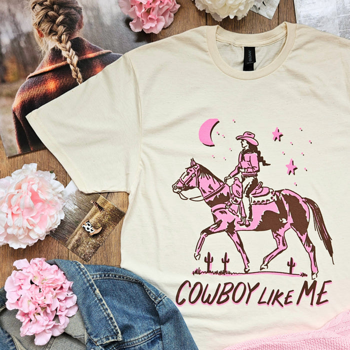 Cowboy Like Me Horse T-Shirt (Pink)