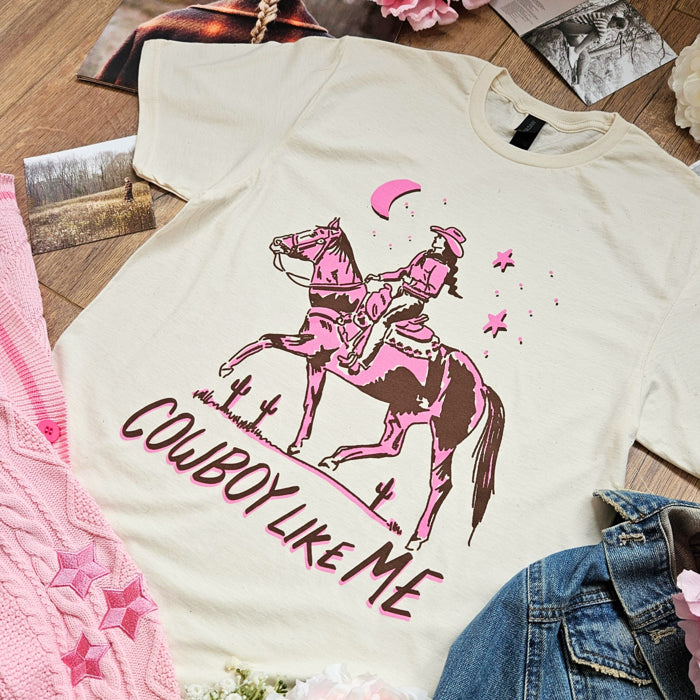 Cowboy Like Me Horse T-Shirt (Pink)