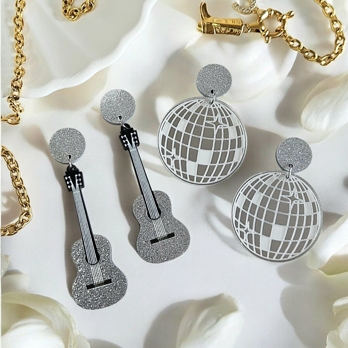 Fearless Guitar + Mirrorball Acrylic Earrings
