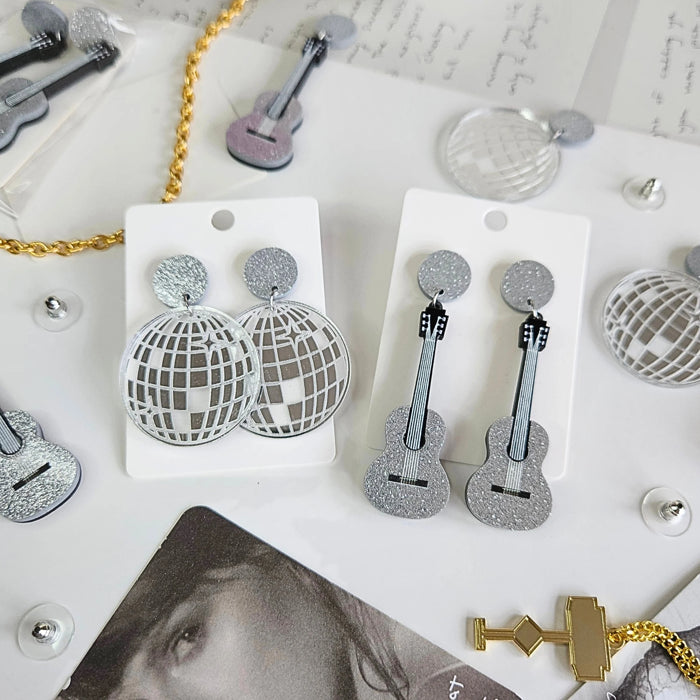 Fearless Guitar + Mirrorball Acrylic Earrings
