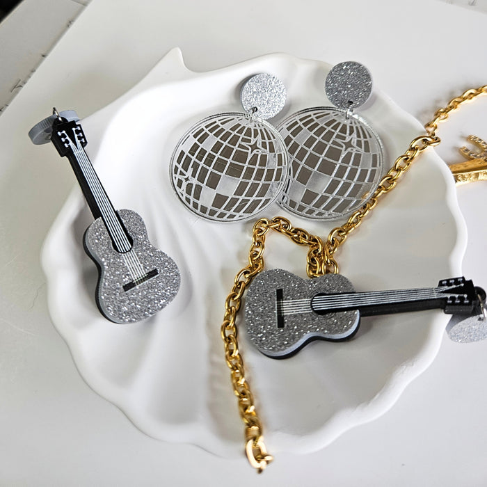Fearless Guitar + Mirrorball Acrylic Earrings
