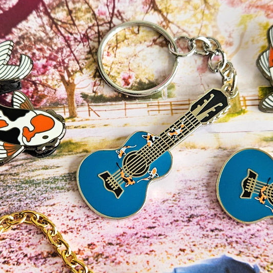 Blue Koi Fish Guitar Enamel Keychain