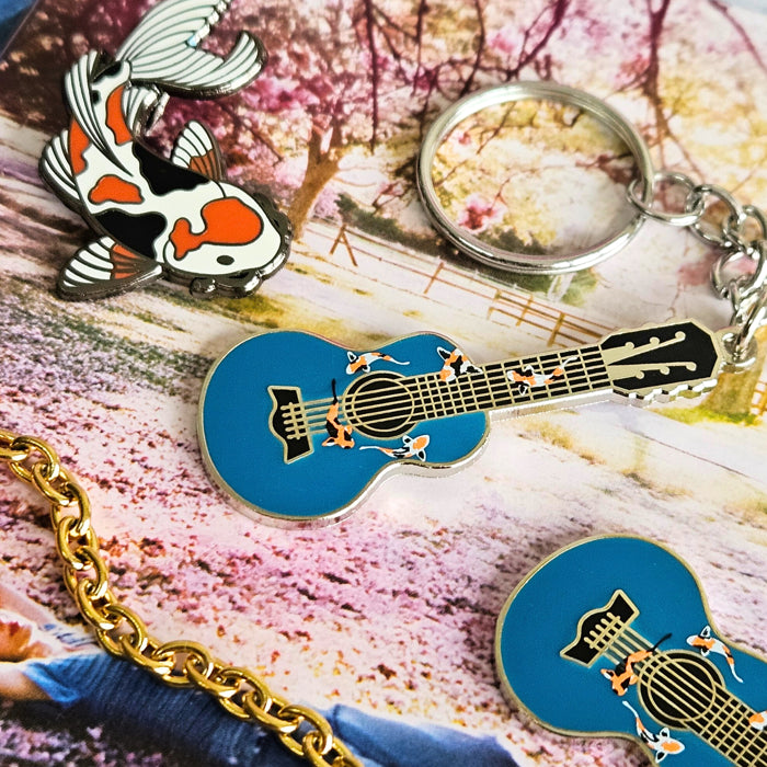 Blue Koi Fish Guitar Enamel Keychain