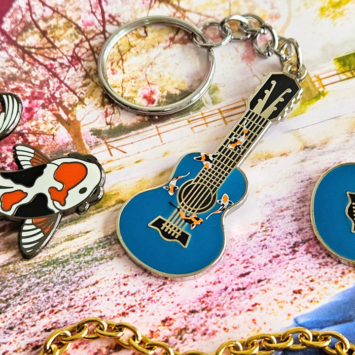 Blue Koi Fish Guitar Enamel Keychain