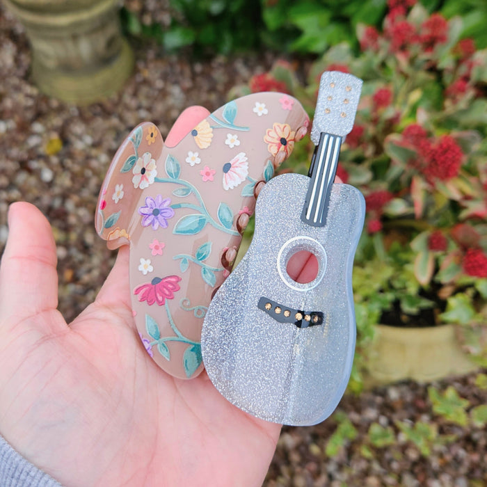 Acoustic Piano Flowers + Fearless Guitar Hair Claw Clips