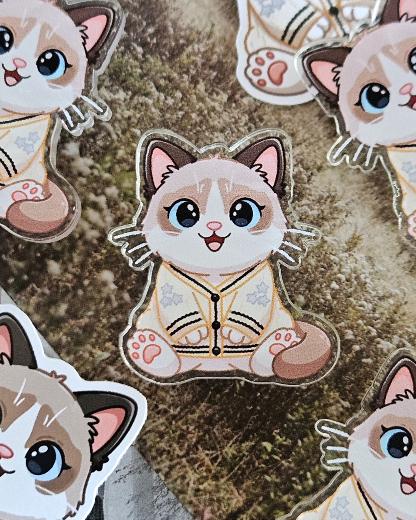 Benji Cat Cardigan Acrylic Pin/ Sticker