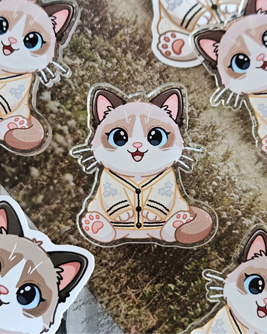 Benji Cat Cardigan Acrylic Pin/ Sticker