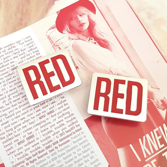 RED Text Enamel Pin