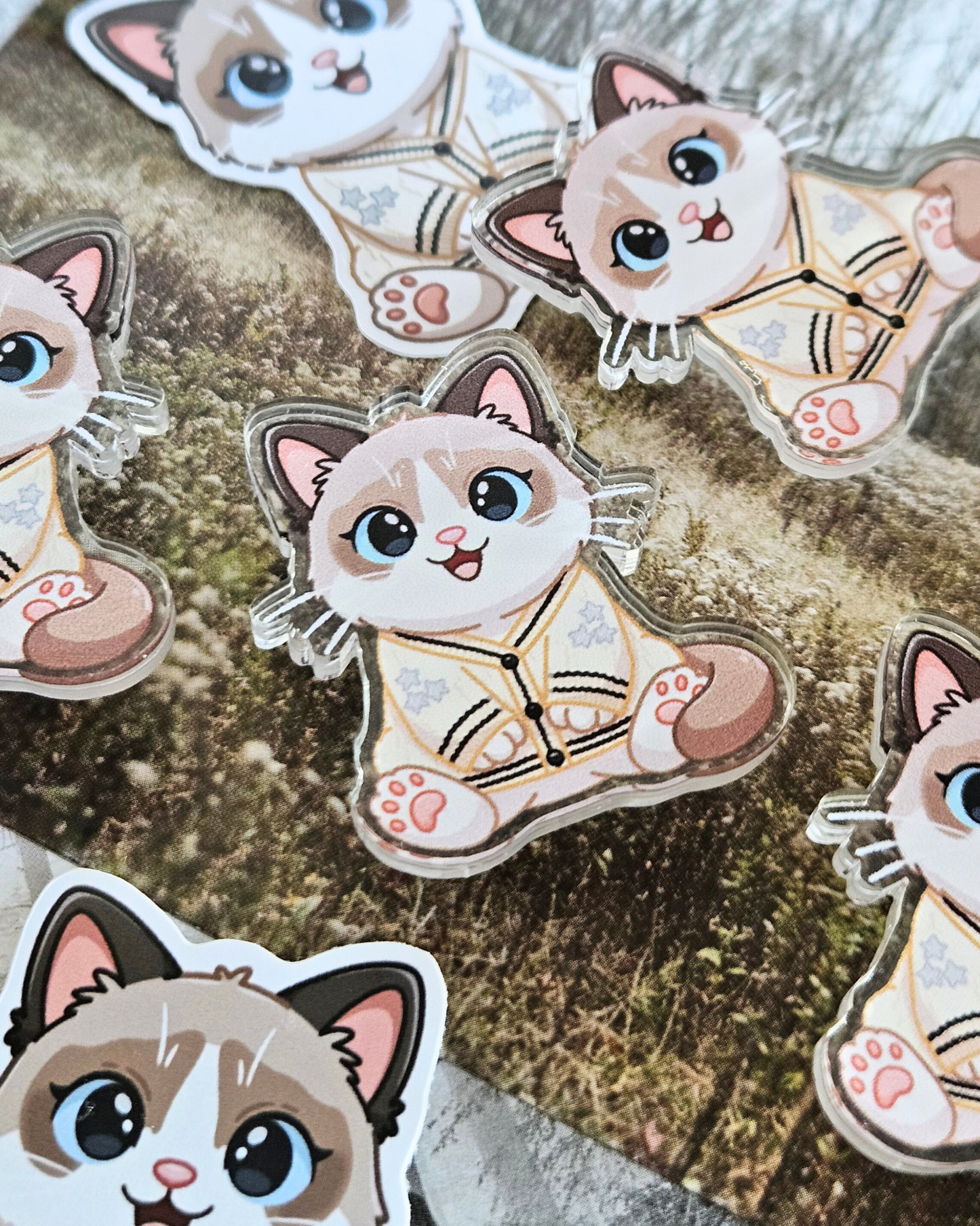 Benji Cat Cardigan Acrylic Pin/ Sticker