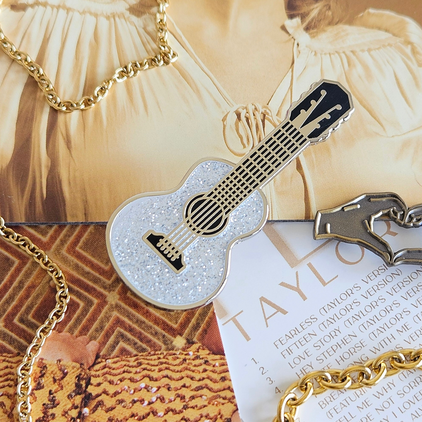 Fearless Glitter Guitar Enamel Pin