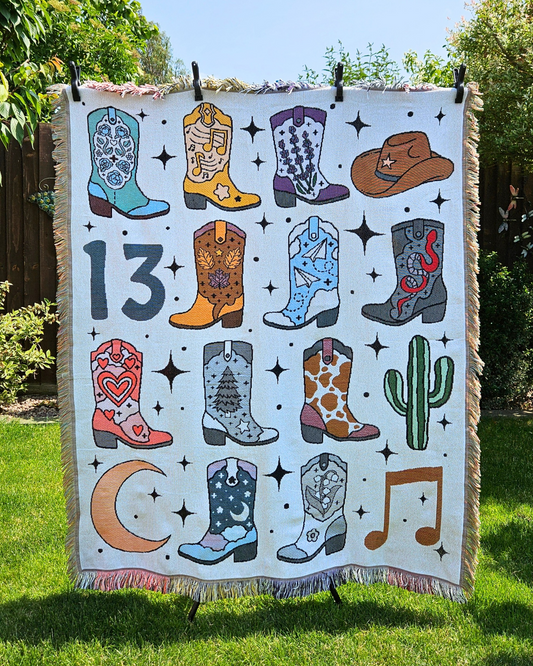 Cowboy Boot Woven Blanket (darker purple)