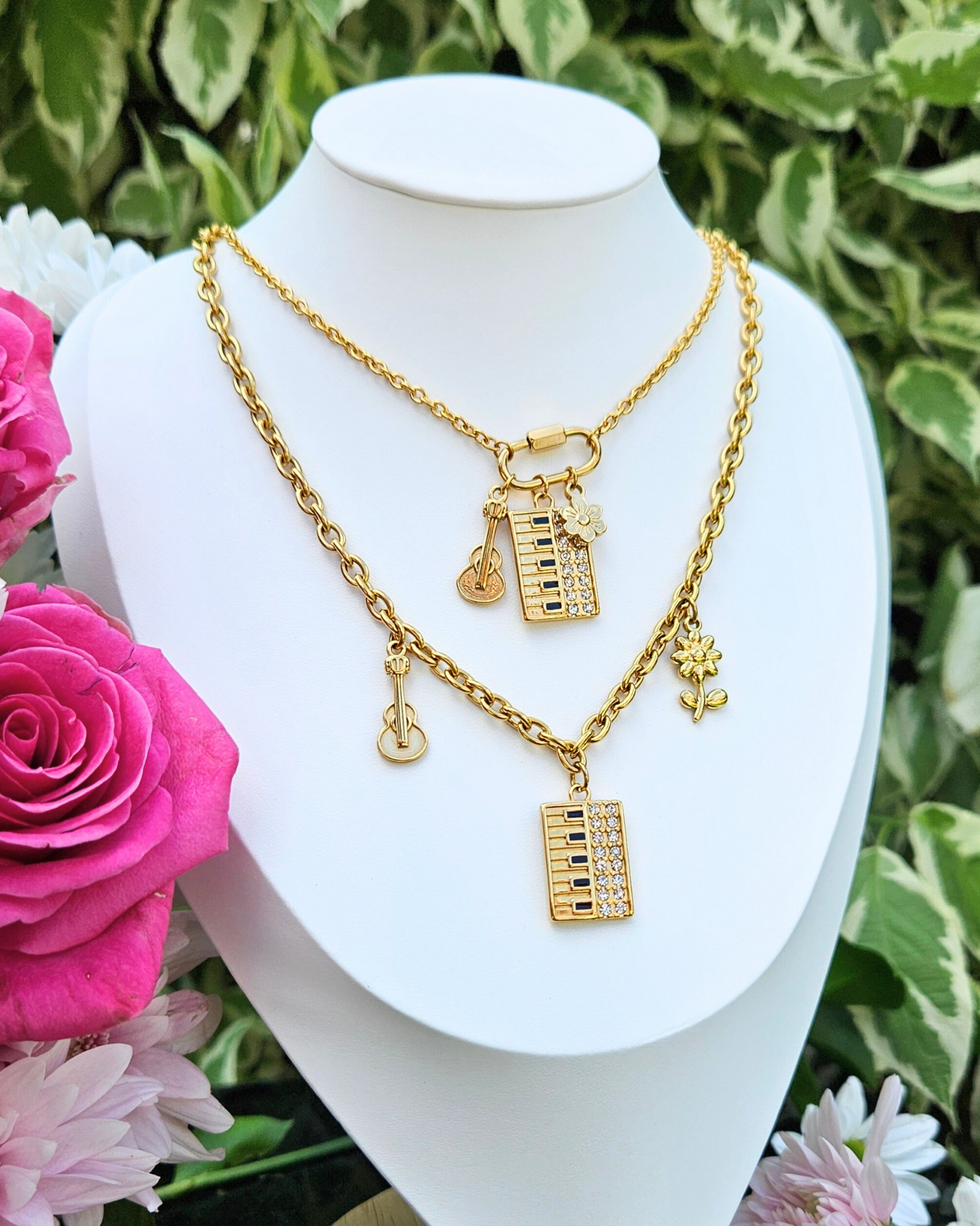 Acoustic Set Piano Charm Necklaces (Gold)
