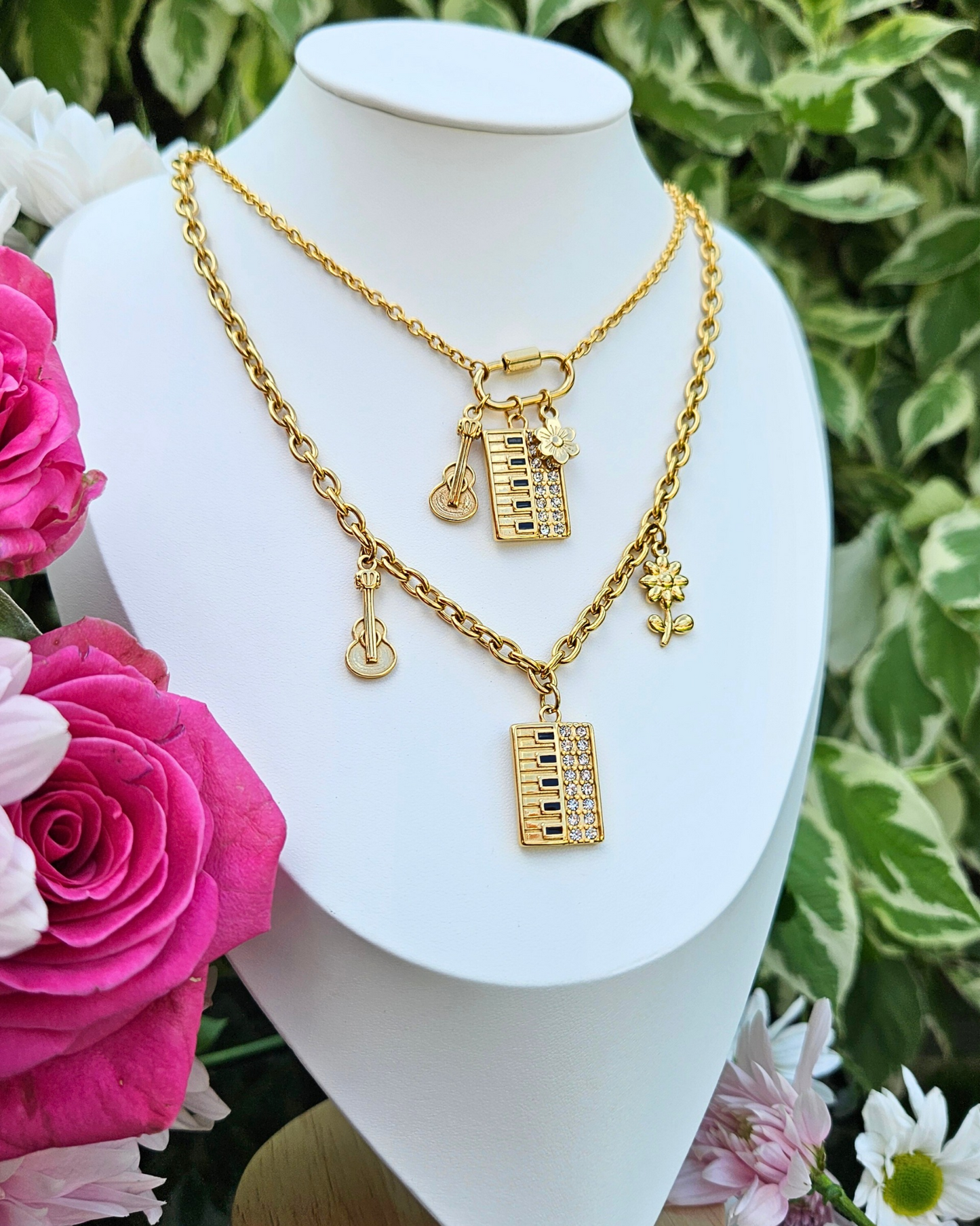Acoustic Set Piano Charm Necklaces (Gold)