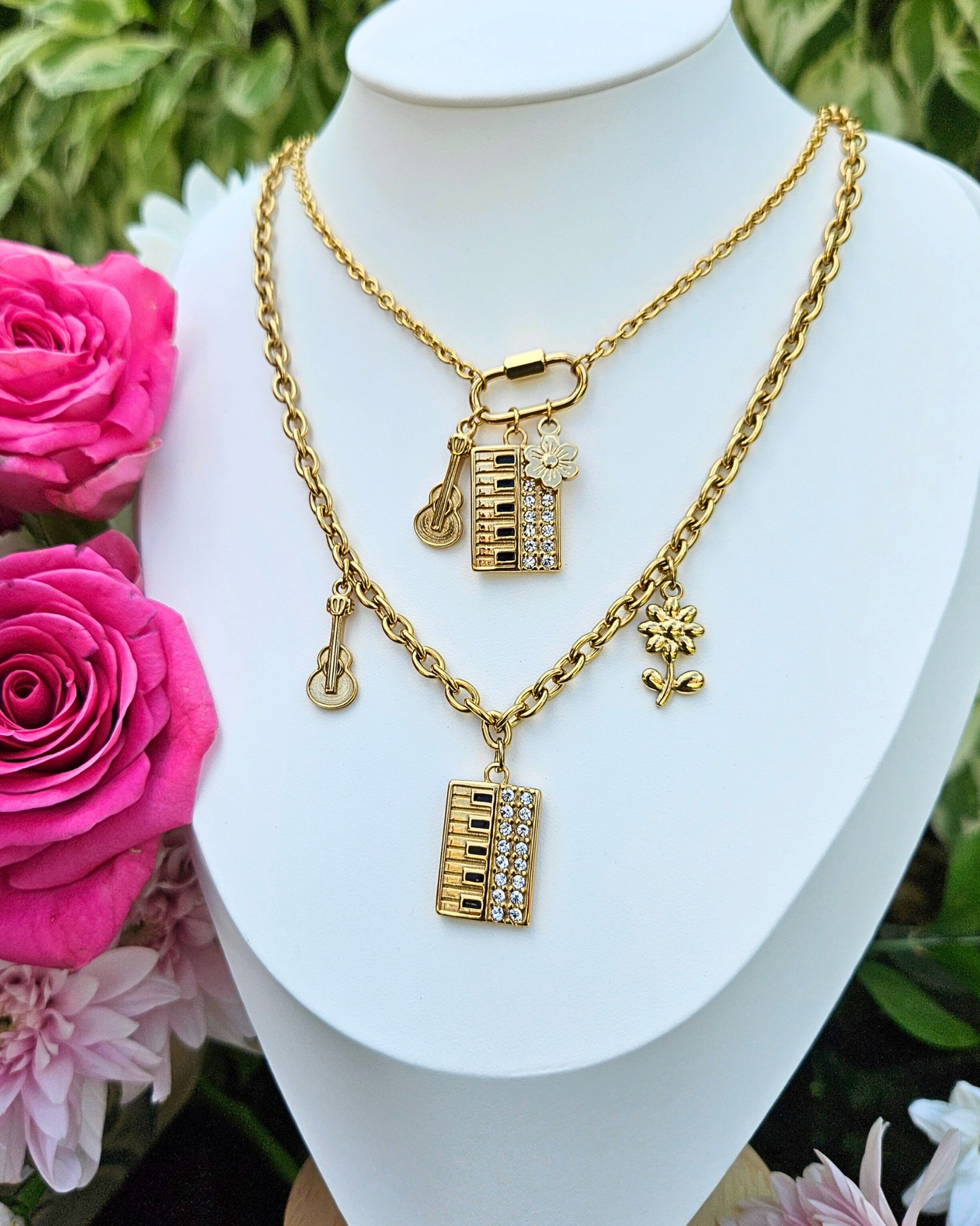 Acoustic Set Piano Charm Necklaces (Gold)