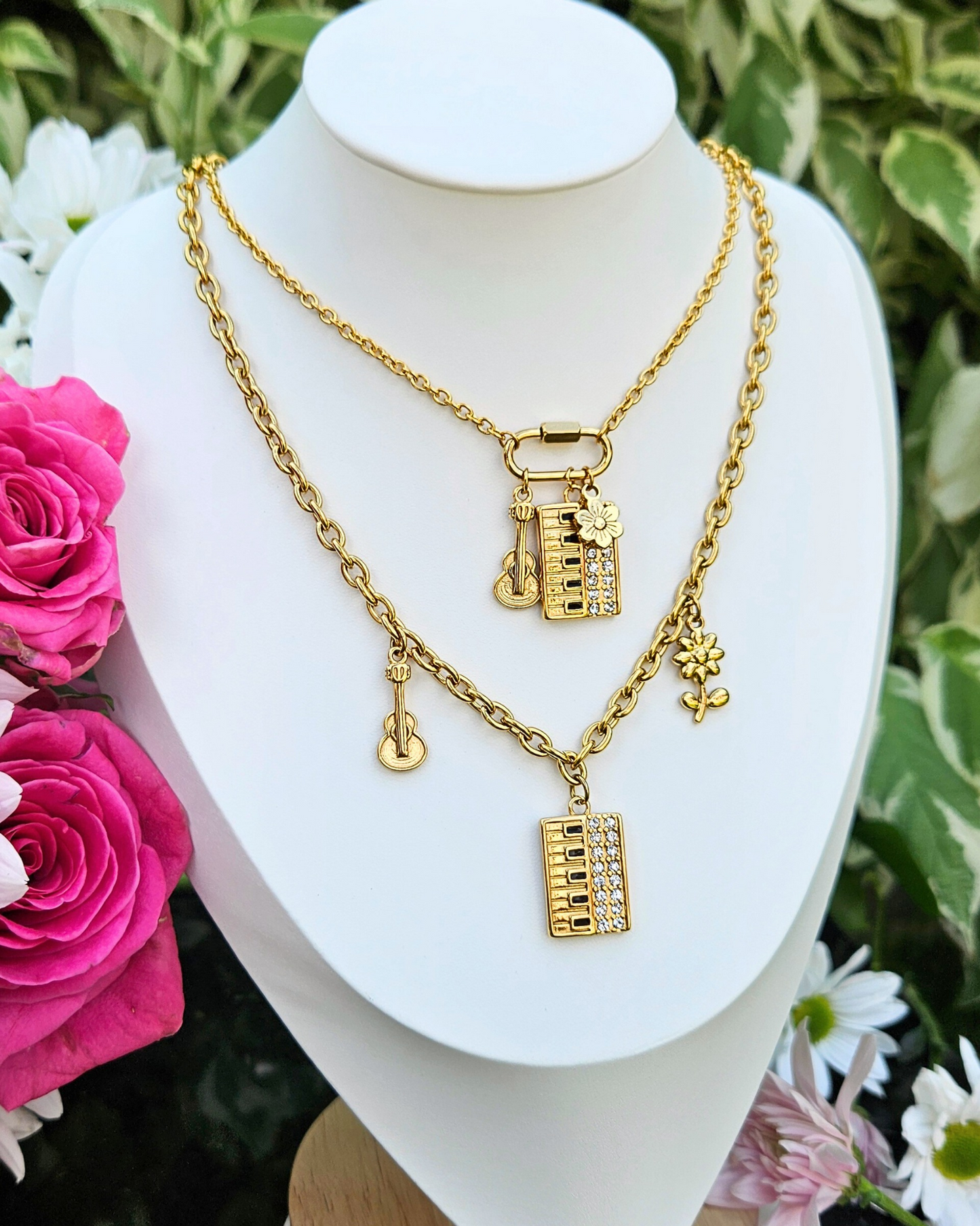 Acoustic Set Piano Charm Necklaces (Gold)
