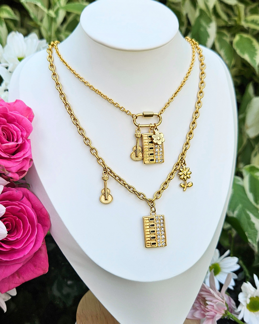 Acoustic Set Piano Charm Necklaces (Gold)