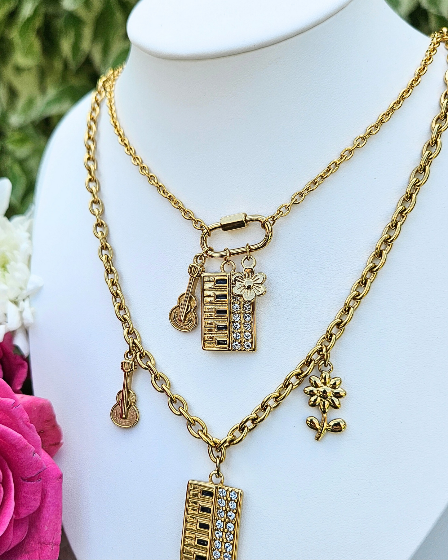 Acoustic Set Piano Charm Necklaces (Gold)
