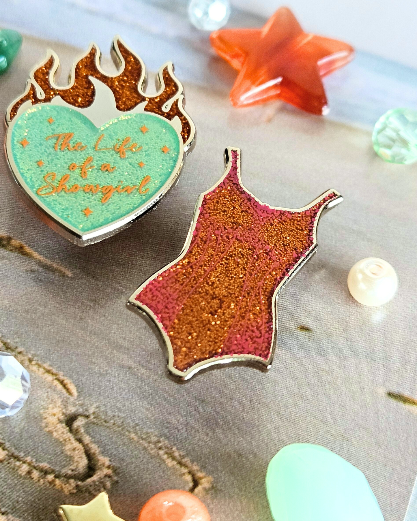 Showgirl Burning Heart / Orange Bodysuit Enamel Pin
