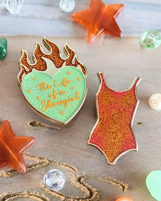 Showgirl Burning Heart / Orange Bodysuit Enamel Pin