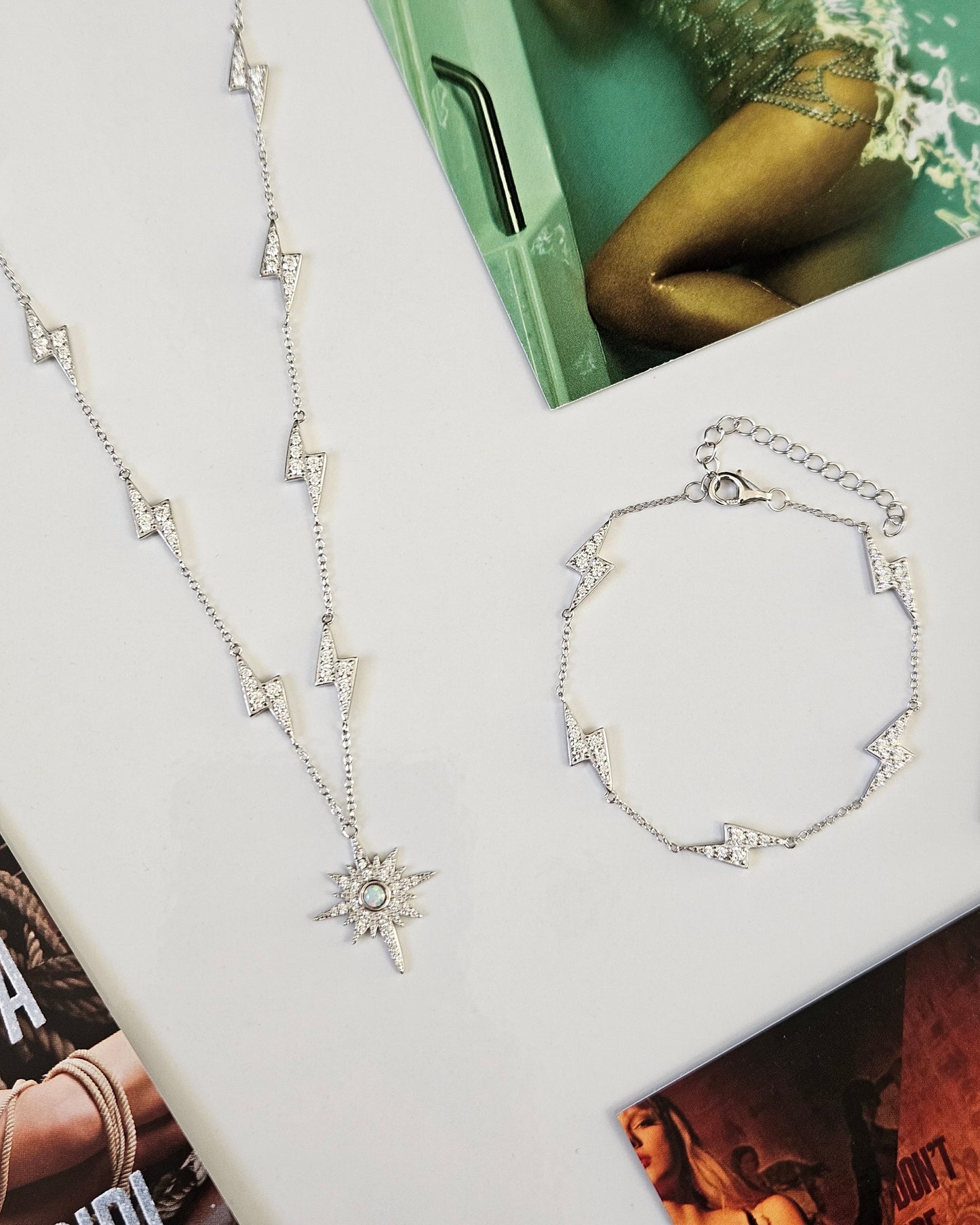 Opalite CZ Lightning Bolt Necklace/Bracelet