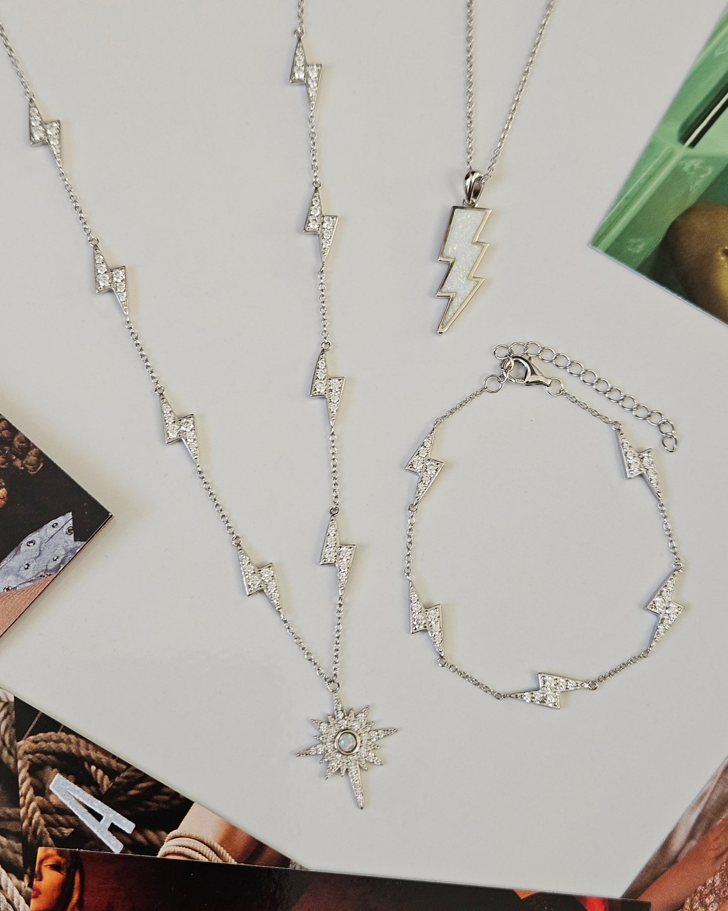 Opalite CZ Lightning Bolt Necklace/Bracelet