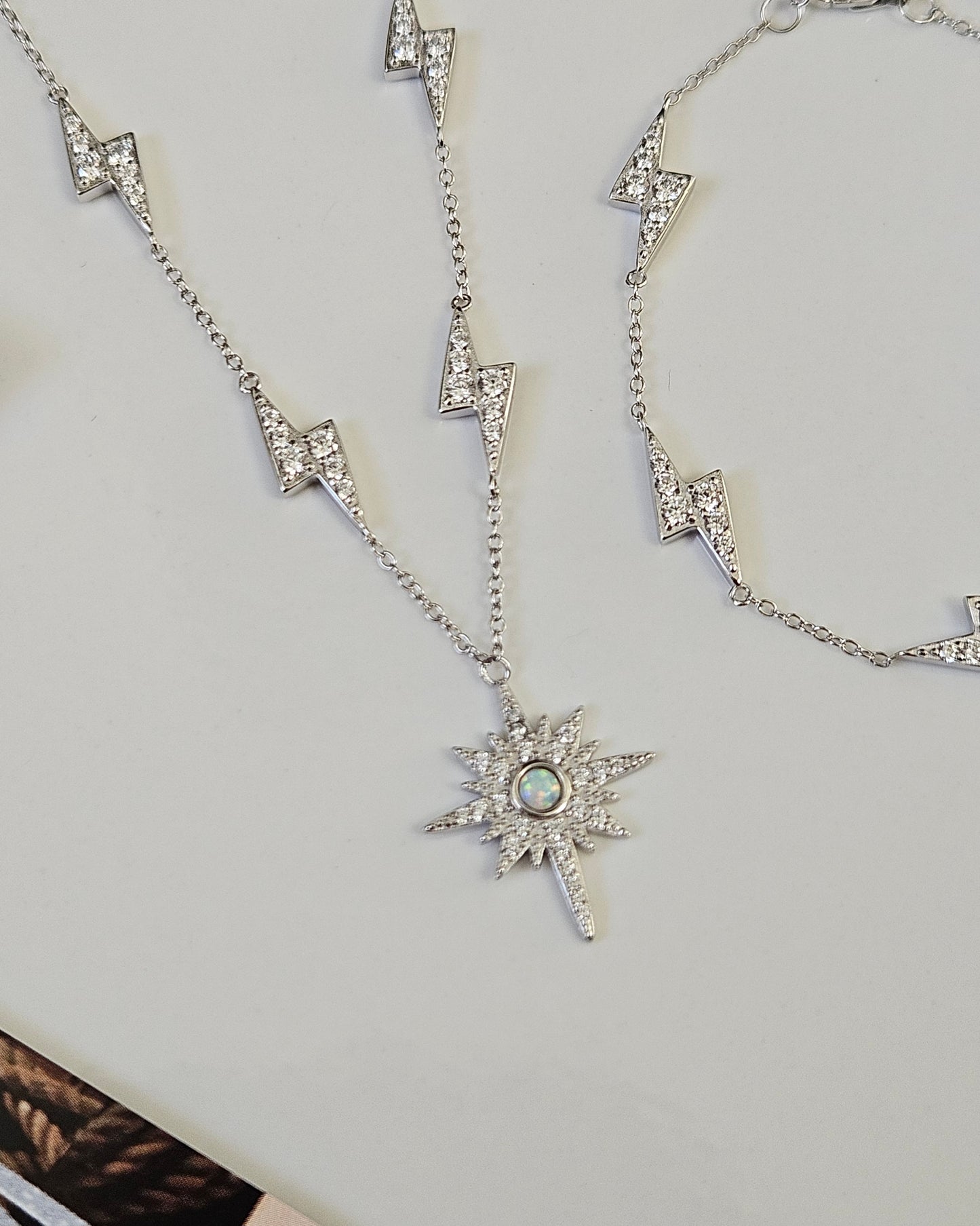 Opalite CZ Lightning Bolt Necklace/Bracelet