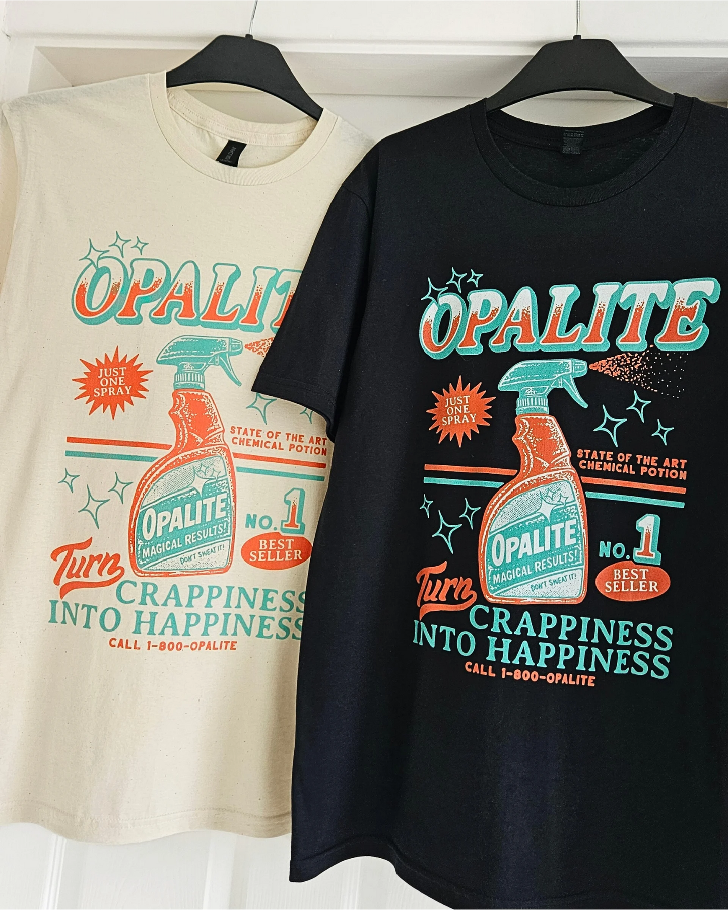 Opalite Spray Bottle T-Shirts (Natural/Black)