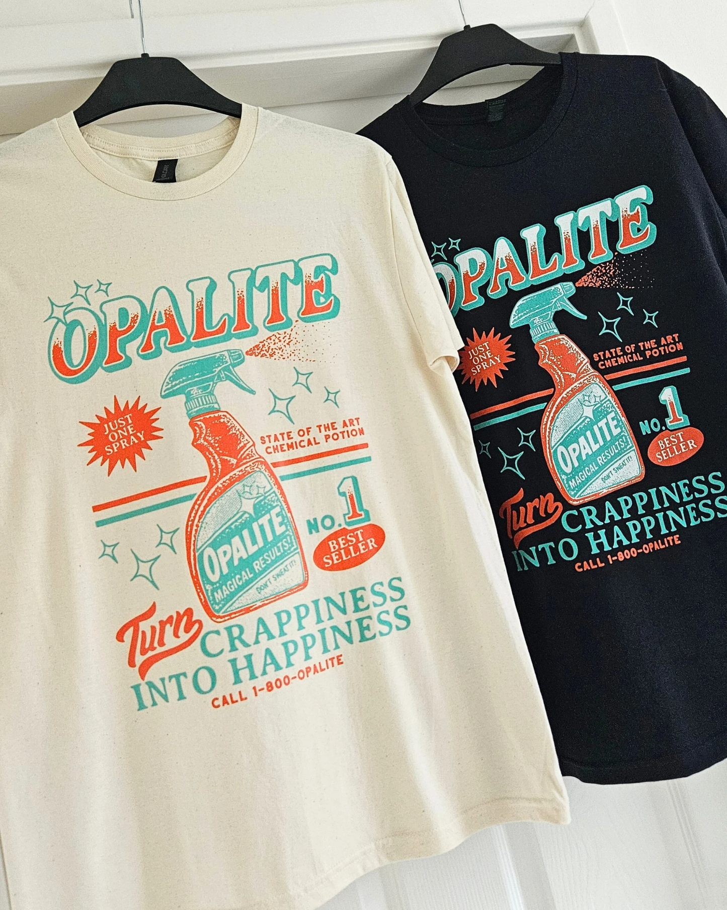 Opalite Spray Bottle T-Shirts (Natural/Black)