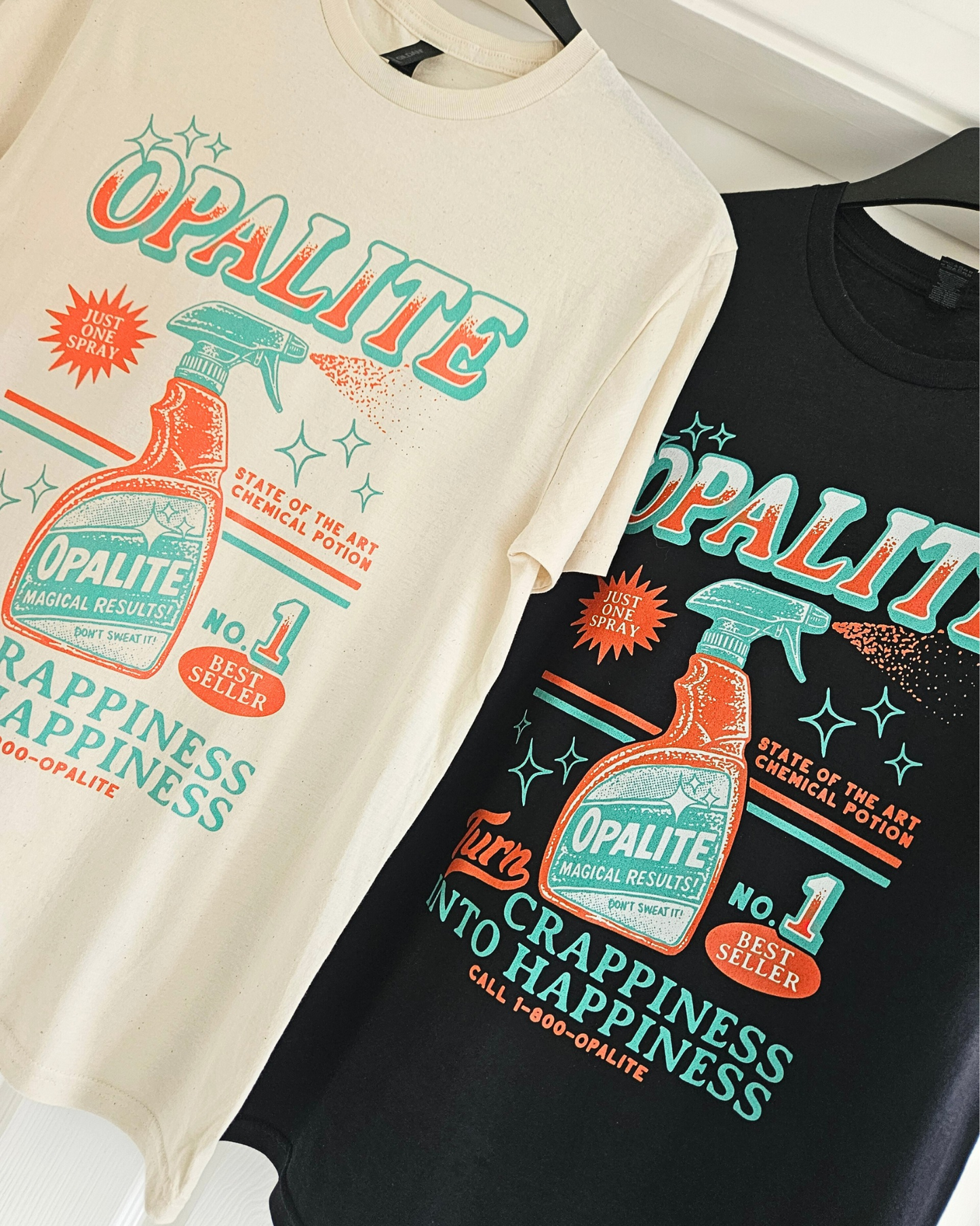 Opalite Spray Bottle T-Shirts (Natural/Black)