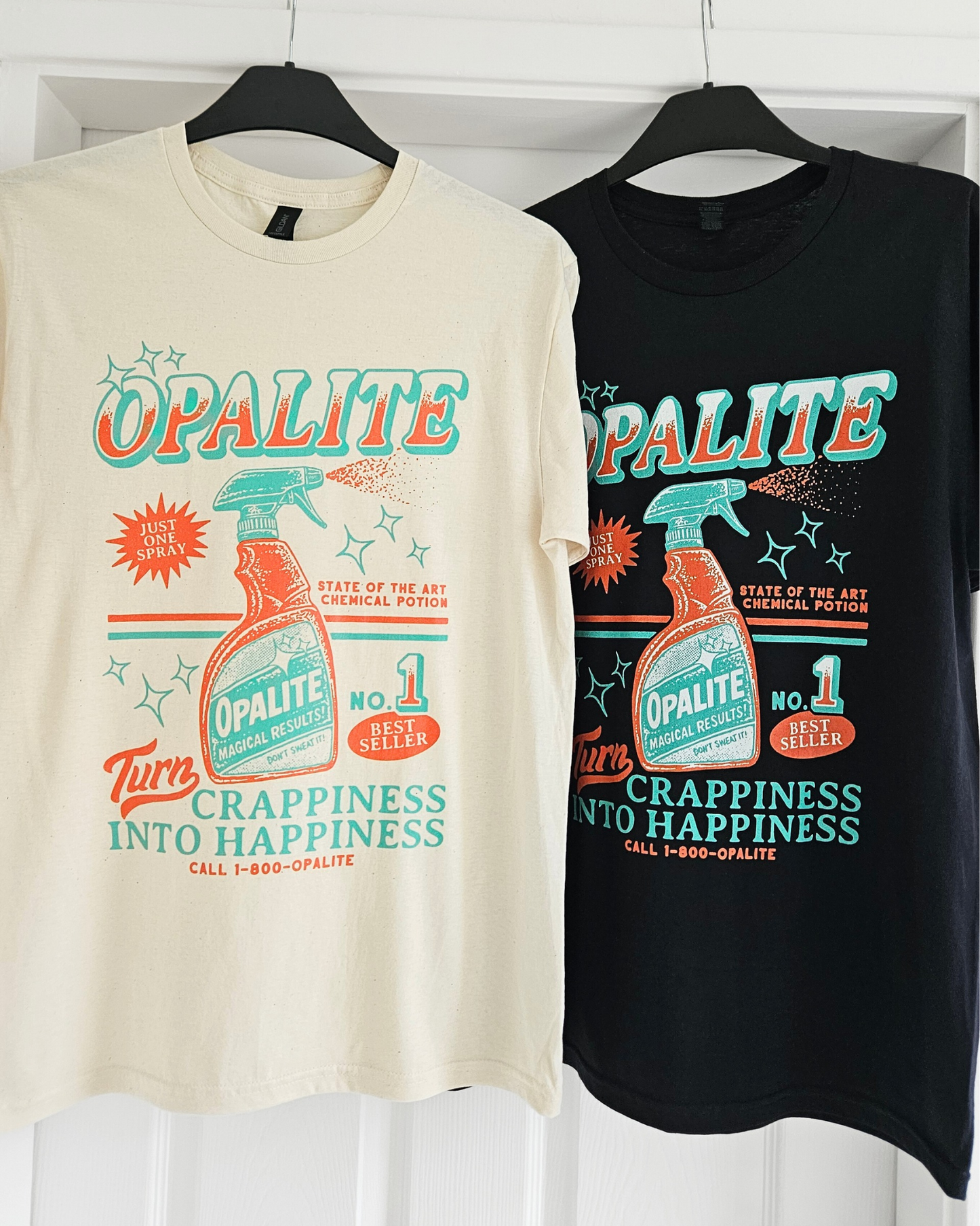 Opalite Spray Bottle T-Shirts (Natural/Black)