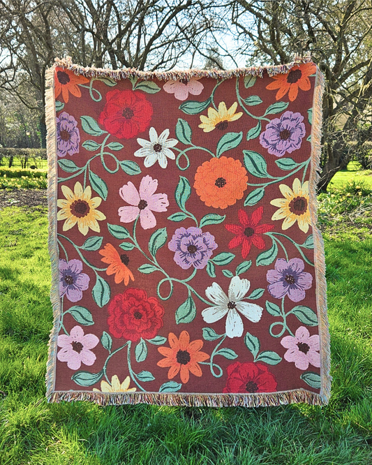 Acoustic Piano Flowers Woven Blanket