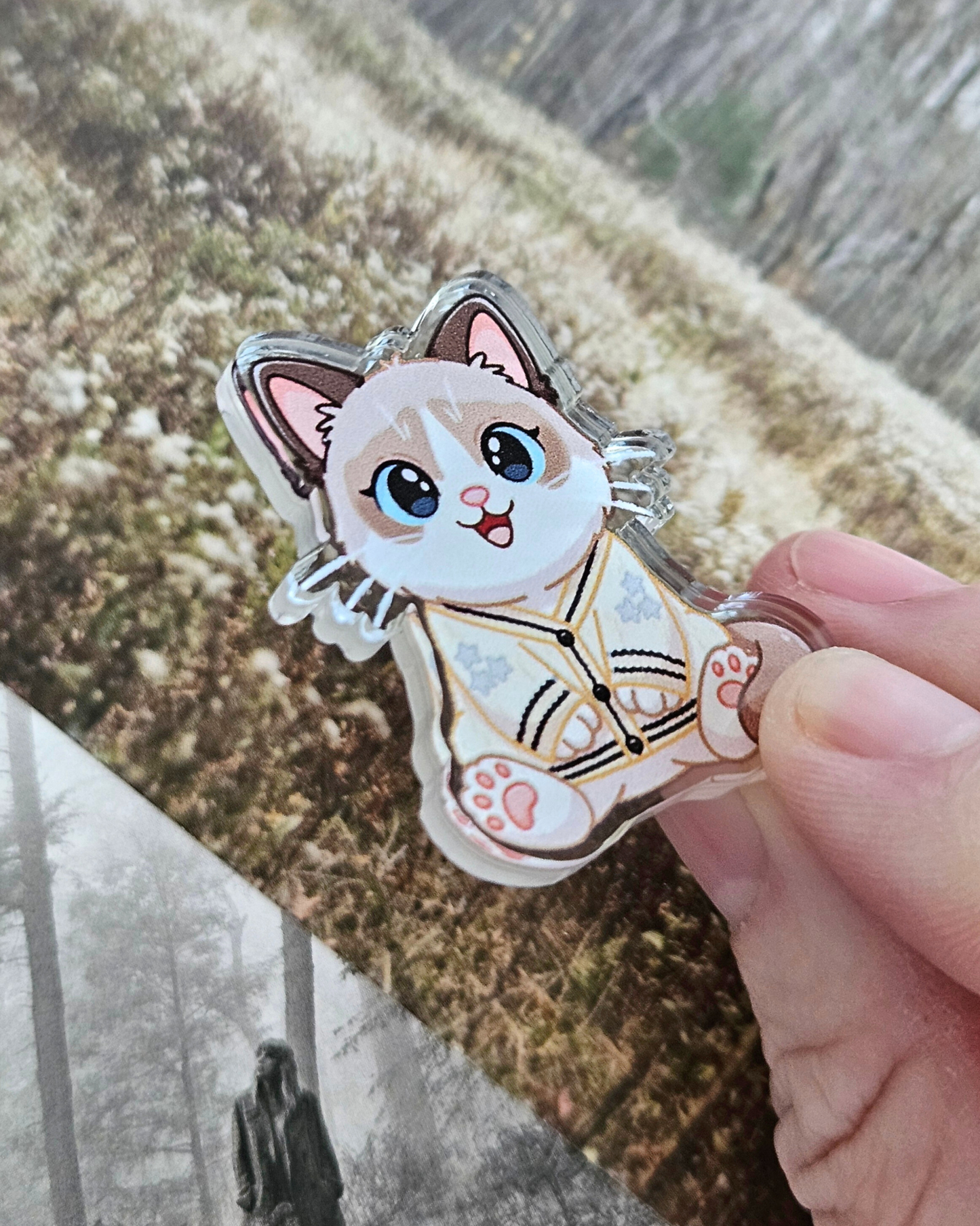 Benji Cat Cardigan Acrylic Pin/ Sticker