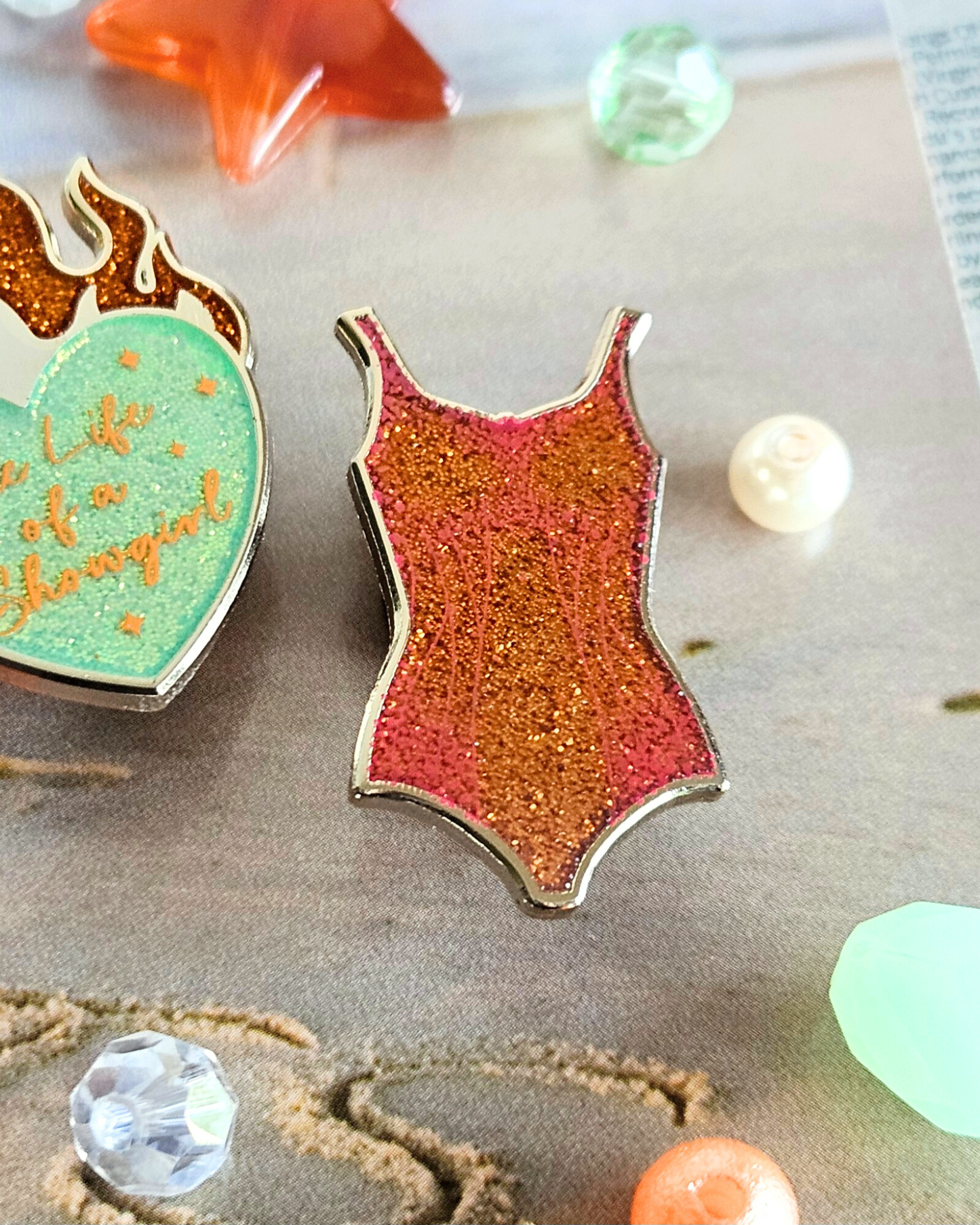 Showgirl Burning Heart / Orange Bodysuit Enamel Pin