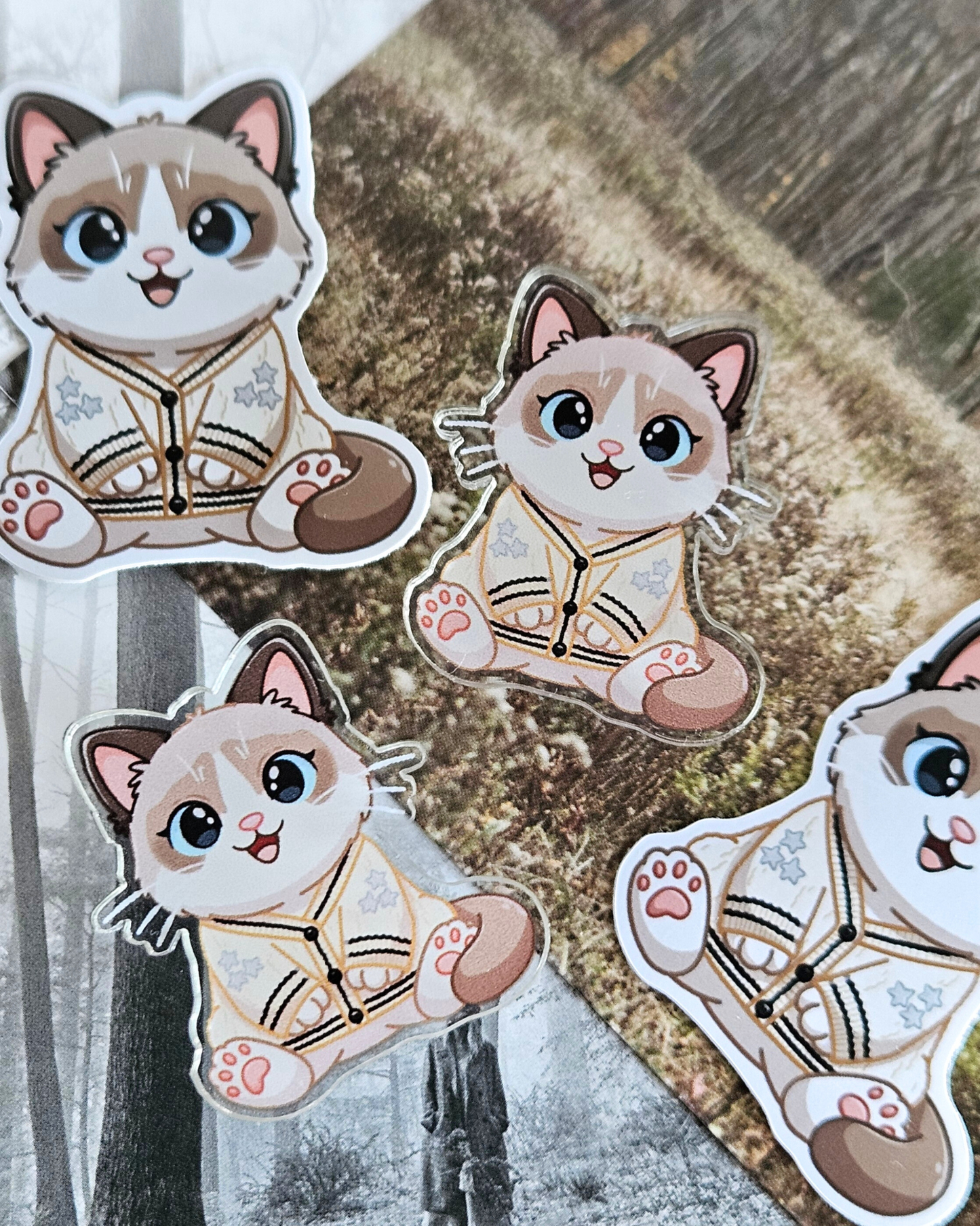 Benji Cat Cardigan Acrylic Pin/ Sticker