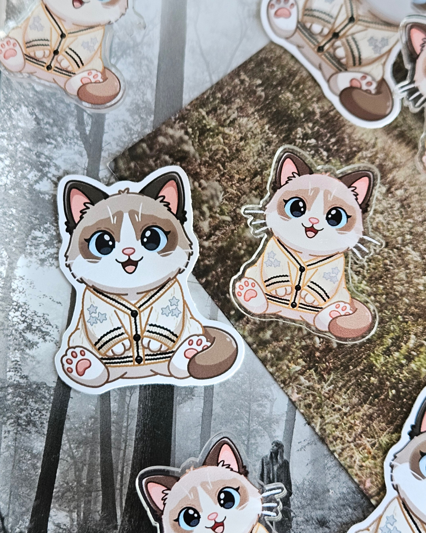 Benji Cat Cardigan Acrylic Pin/ Sticker