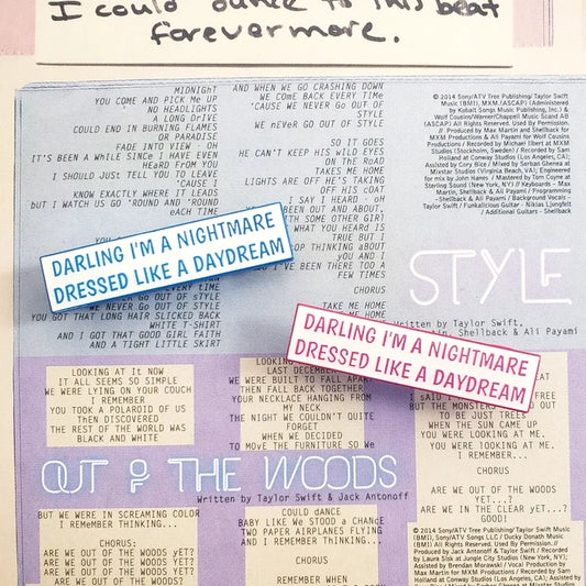Blank Space Lyric Enamel Pins