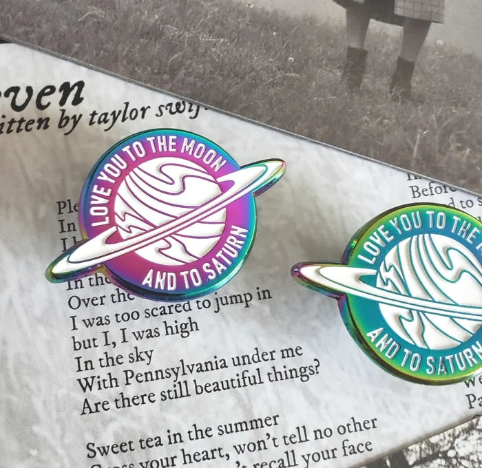 Moon And Saturn Enamel Pin
