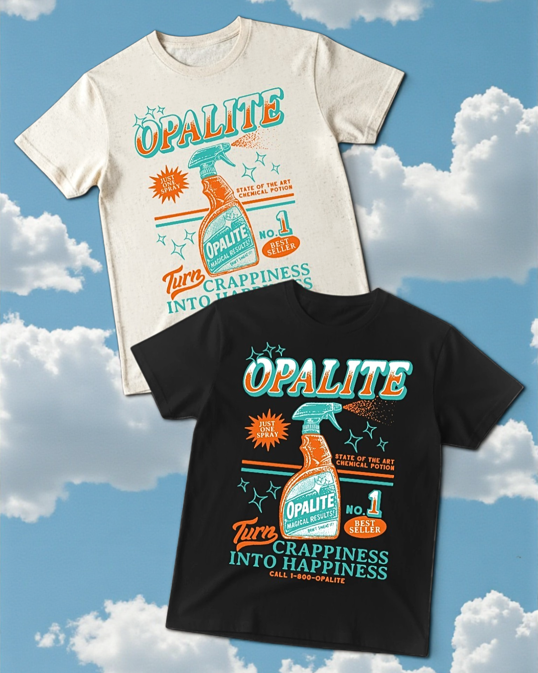 Opalite Spray Bottle T-Shirts (Natural/Black)